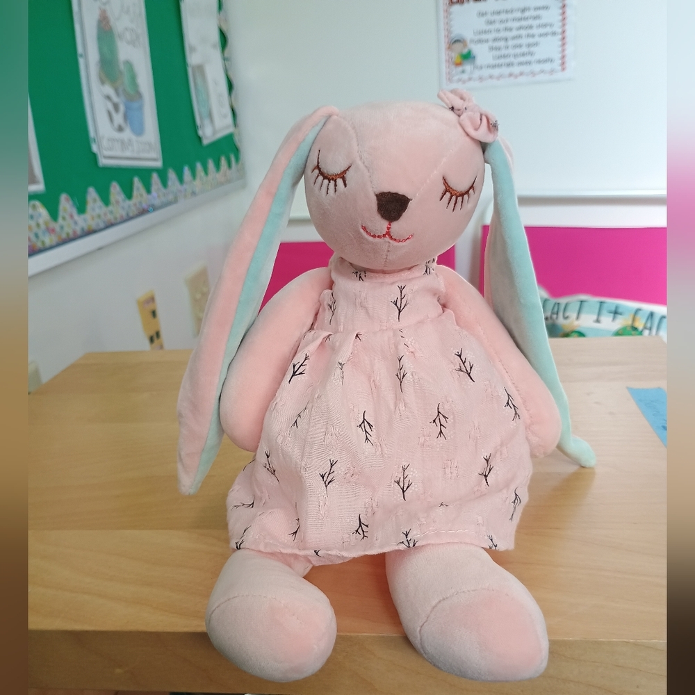 CooVs Bunny Rabbit bashful Long Ear Plush Easter Lovey Plush Toy With Dress 13in - Picture 2 of 14